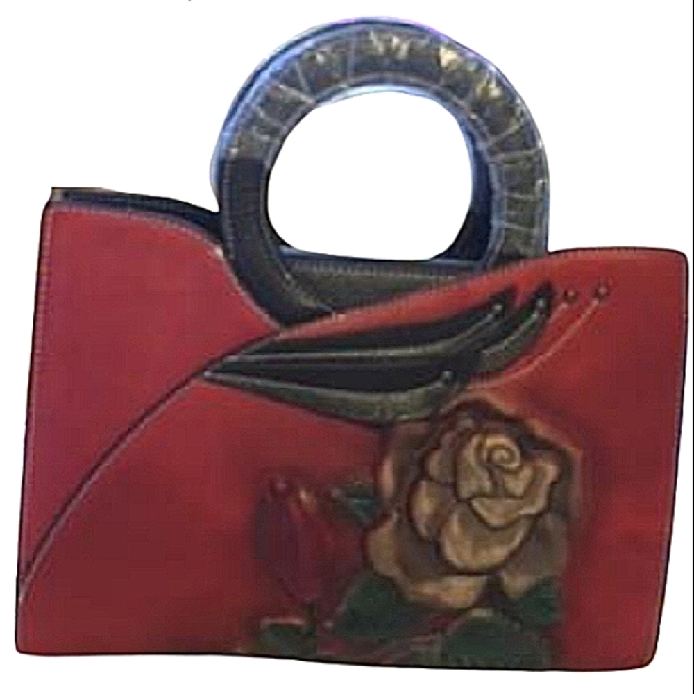 Brand-New Genuine Leather  Luxury Handbag Women’s Genuine Leather Red Flower